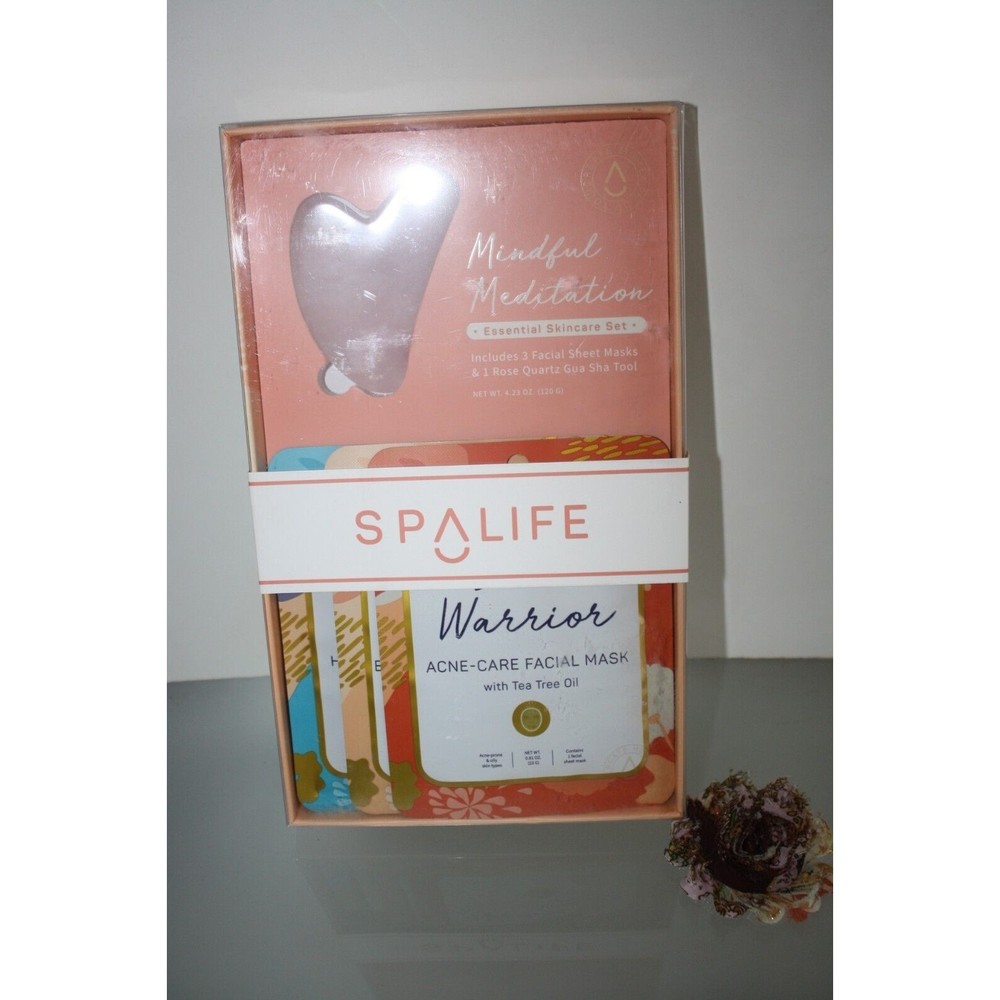Spa Life Mindful Meditation Skincare Gift Set 3 Masks 1 Rose Quartz Gua Sha Tool